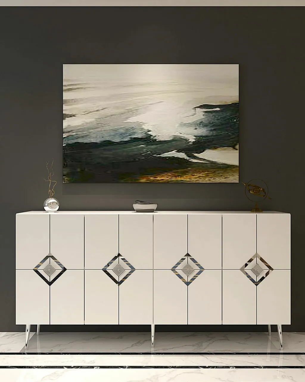 Konsolë moderne, ngjyrë e bardhë dhe argjend, Skye Decor, KB150 - 2