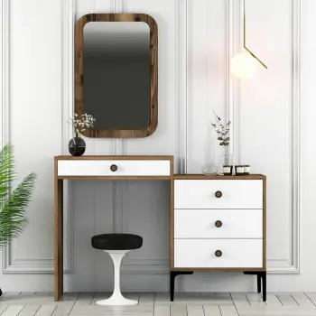 Tavolinë grimi Skye Decor, Lizbon 544, ngjyrë arre dhe e bardhë