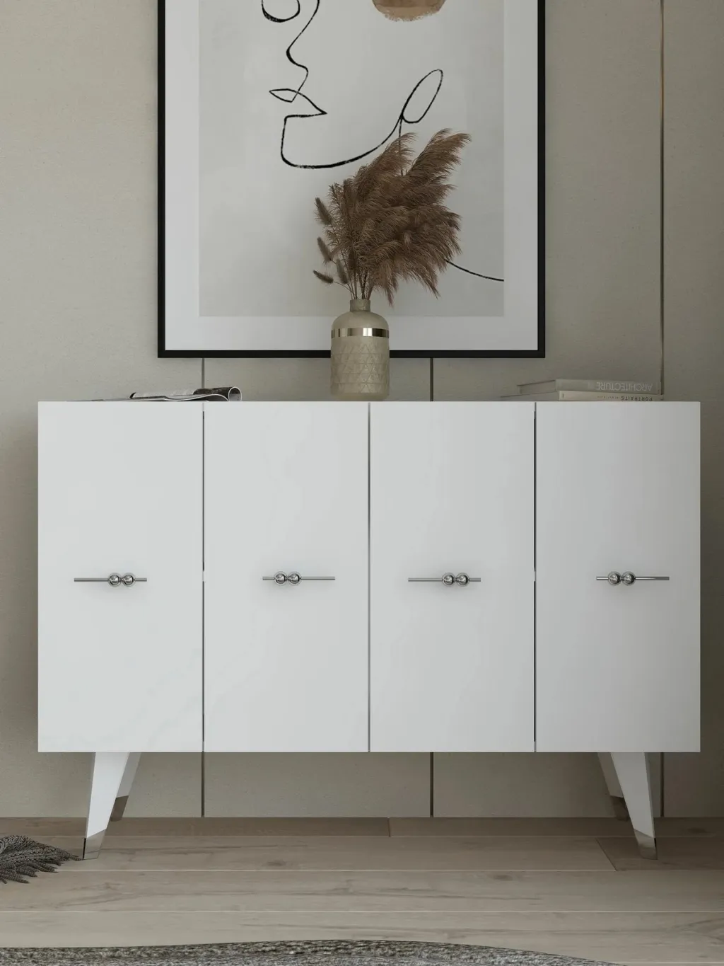 Konsol Skye Decor, ngjyrë argjendi dhe e bardhë, Quart Salkım - 1