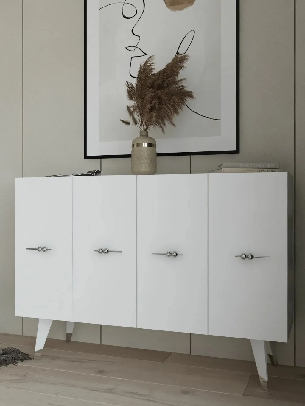 Konsol Skye Decor, ngjyrë argjendi dhe e bardhë, Quart Salkım - 2