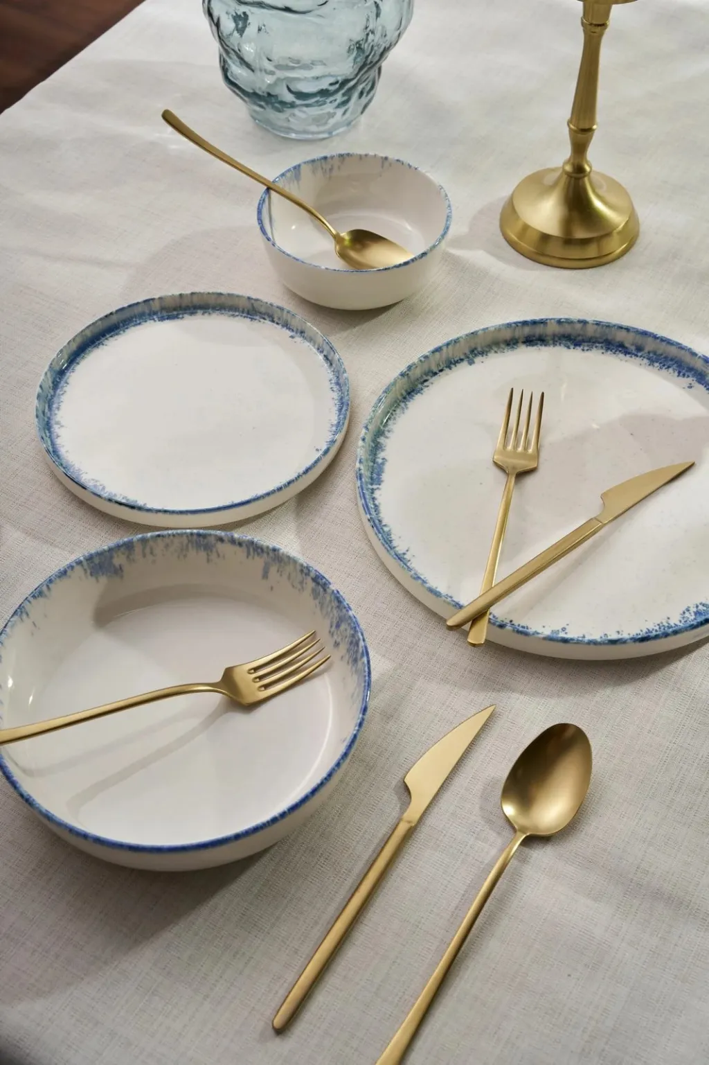 Set enësh për drekë (24 copë), Hermia Concept, Roundy, ngjyrë bardhë e kaltër - 4