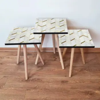 Set tavolinash të vendosshme, 3 copë, ngjyrë e bardhë dhe ari, Skye Decor, 3Shp273