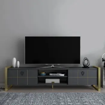 Komodë TV Skye Decor, Mila, antracit dhe ar