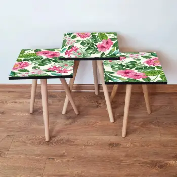 Set tavolinash ndihmëse, 3 copë, Skye Decor, 3Shp97, ngjyrë rozë, jeshile, e bardhë