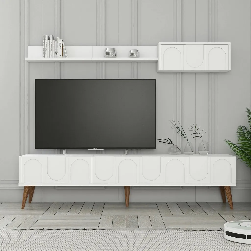 Njësi TV Skye Decor, Lyon 2, e bardhë dhe arre - 1