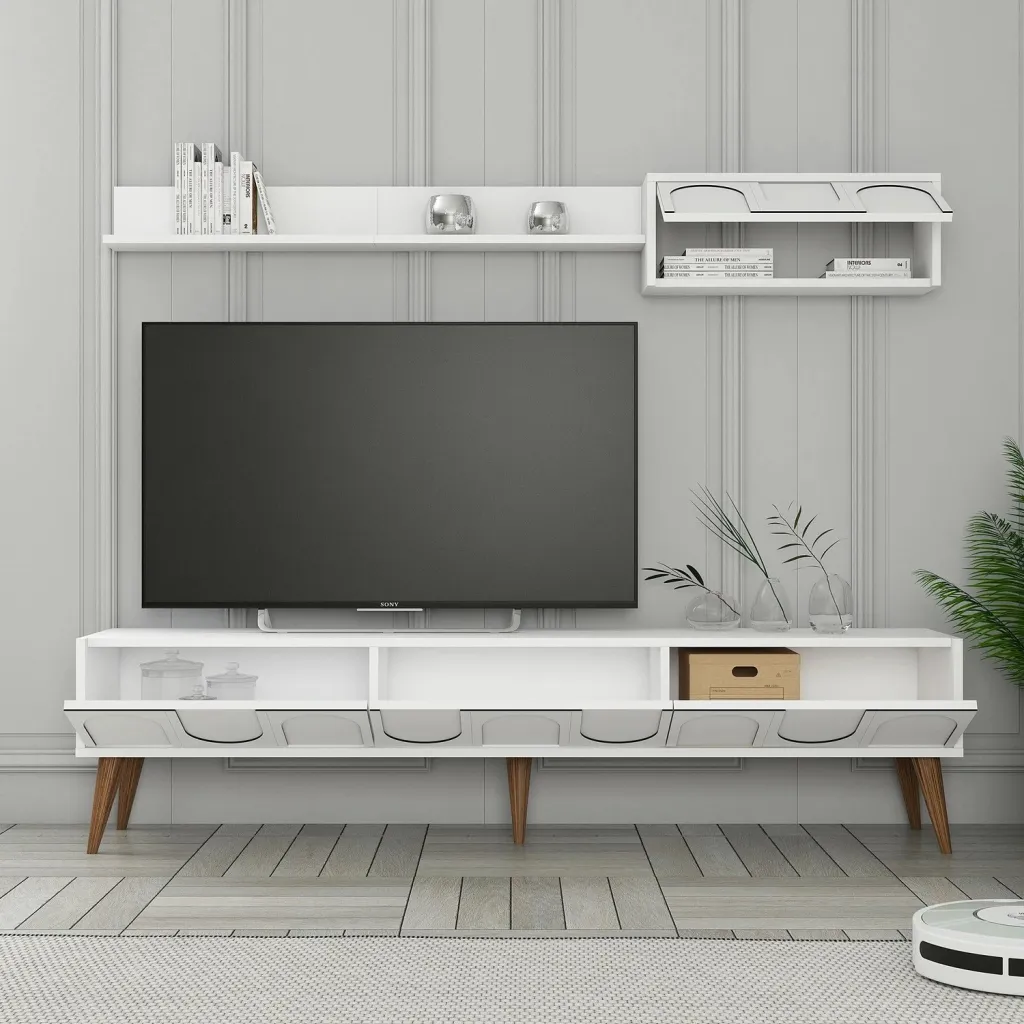 Njësi TV Skye Decor, Lyon 2, e bardhë dhe arre - 2
