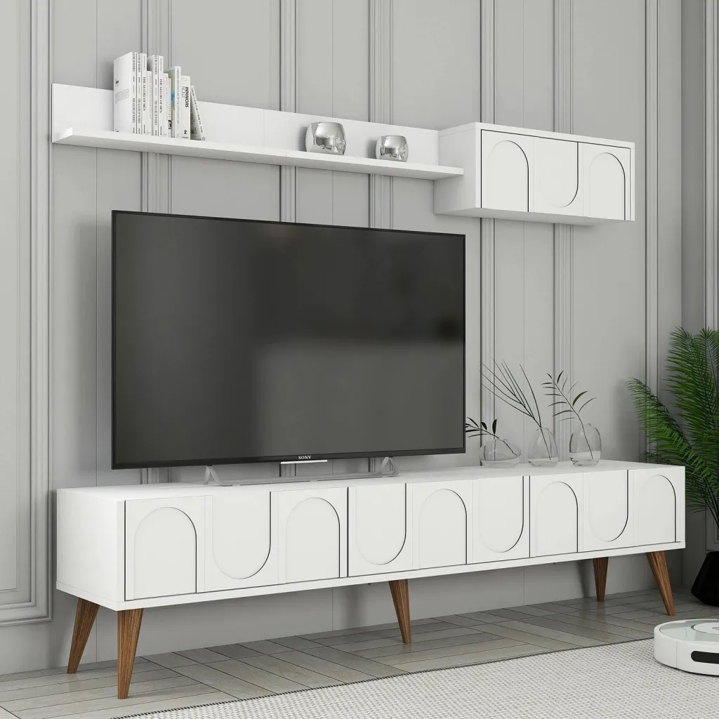 Njësi TV Skye Decor, Lyon 2, e bardhë dhe arre - 3
