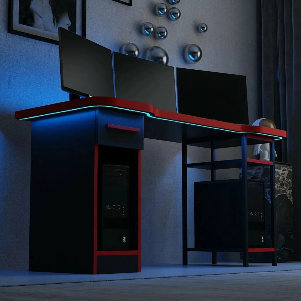 Tavolinë gaming Skye Decor, Phoenix 6, e zezë-kuqe - 3