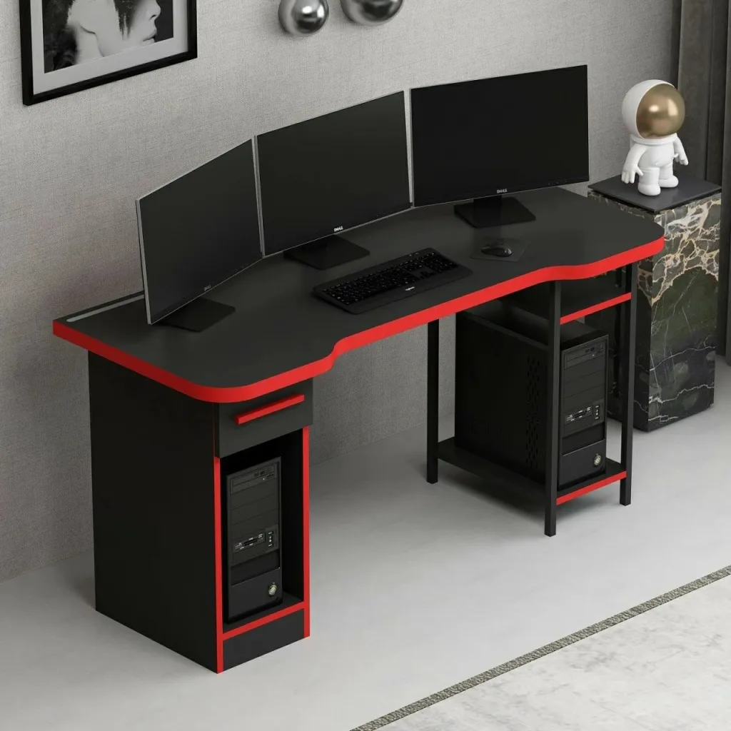 Tavolinë gaming Skye Decor, Phoenix 6, e zezë-kuqe - 4