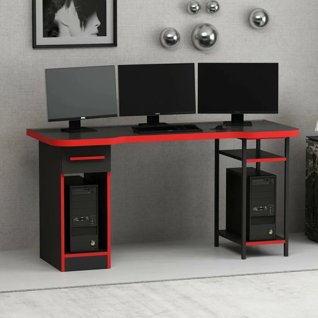Tavolinë gaming Skye Decor, Phoenix 6, e zezë-kuqe - 5