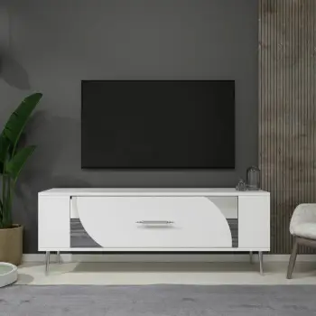 Komodë TV Skye Decor Retrop2, e bardhë, argjend
