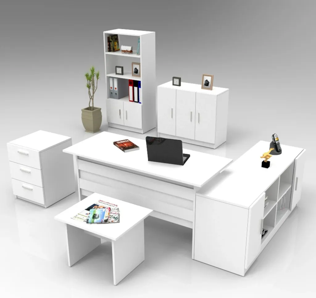 Set mobiljesh për zyre, ngjyrë e bardhë, Skye Decor, Vo17-W - 1