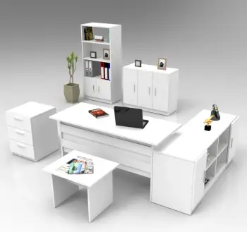 Set mobiljesh për zyre, ngjyrë e bardhë, Skye Decor, Vo17-W