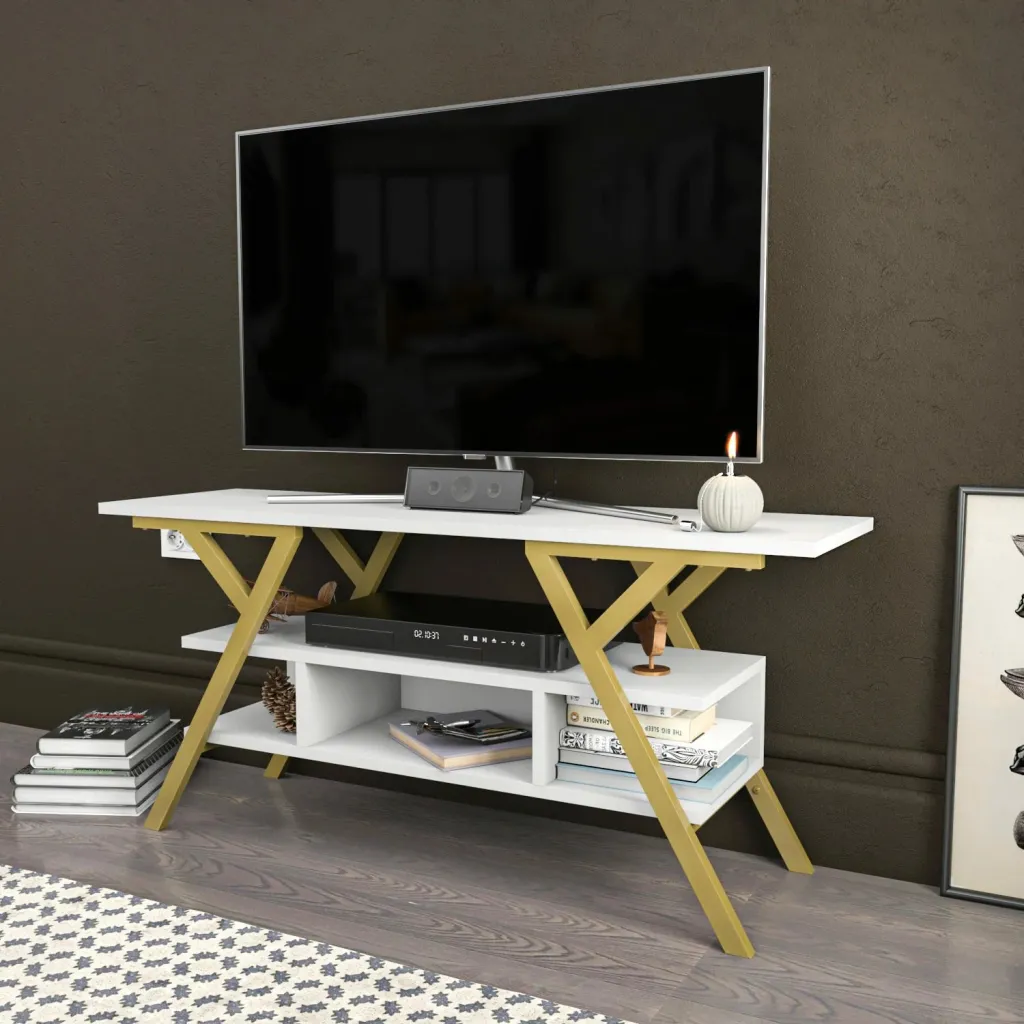 Komodë TV Skye Decor, Minerva, ngjyrë ari dhe e bardhë - 3