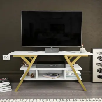 Komodë TV Skye Decor, Minerva, ngjyrë ari dhe e bardhë