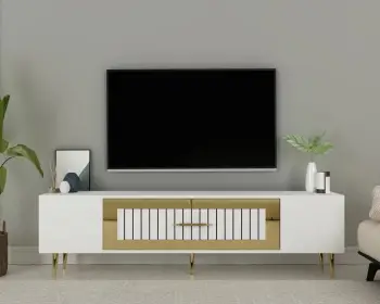 Komodë TV Skye Decor, Dekolp3, e bardhë, ari