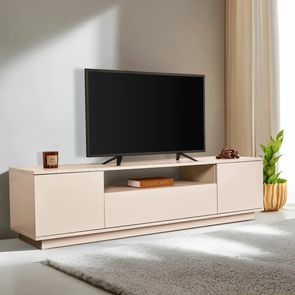 Komodë TV Skye Decor, Veramont - ngjyrë mink, travertin - 1