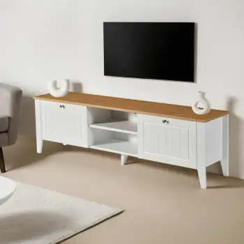 Komodë TV Skye Decor, ngjyrë e bardhë dhe lis, Tuval 081