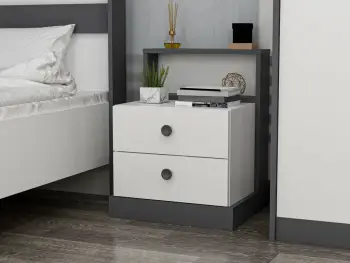 Komodinë natës Skye Decor, e bardhë, antracit