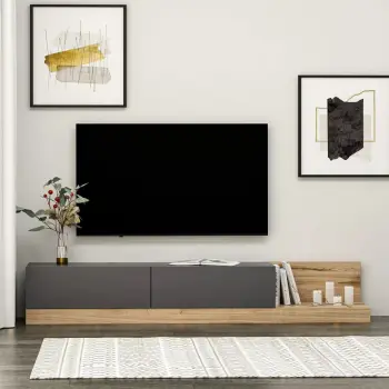Komodë TV Skye Decor, ngjyrë antracit dhe arre, Majör
