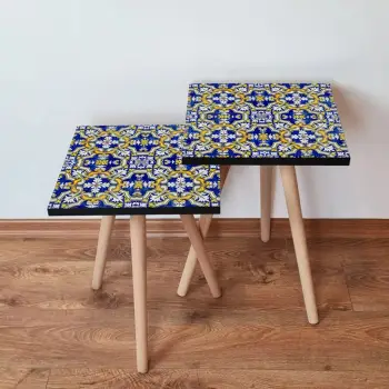 Set tavolinash ndihmëse me dizajn, ngjyrë kaltër navy, 2 copë, Skye Decor, 2Shp47