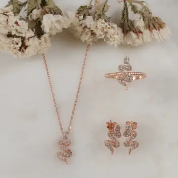 Set varëse, unazë dhe vathë argjendi, ngjyrë rozë ari, Jumeon 10749ROS