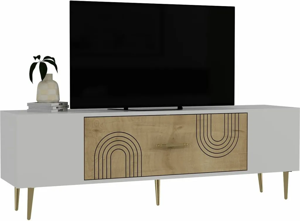 Komodë TV Skye Decor, e bardhë, lis safir, e artë, Dekol2 - 3