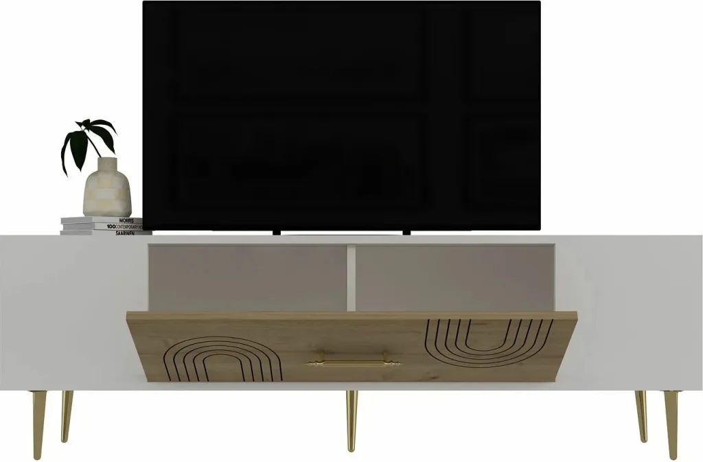 Komodë TV Skye Decor, e bardhë, lis safir, e artë, Dekol2 - 4