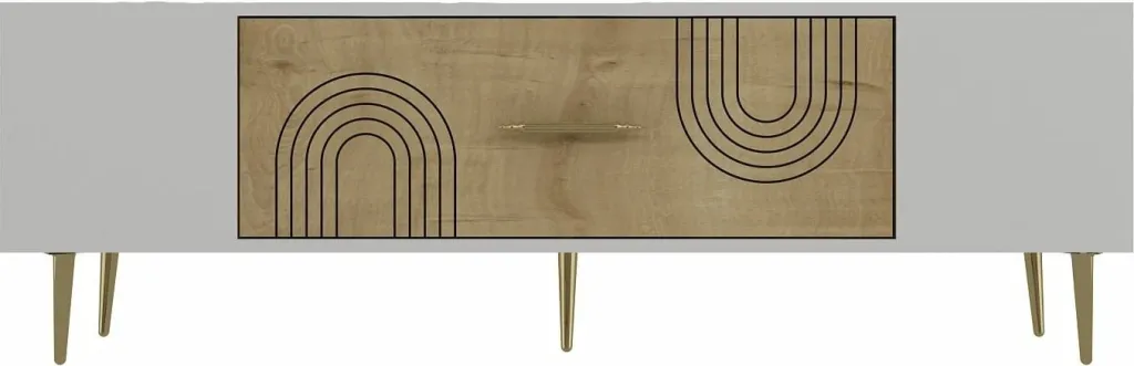 Komodë TV Skye Decor, e bardhë, lis safir, e artë, Dekol2 - 5