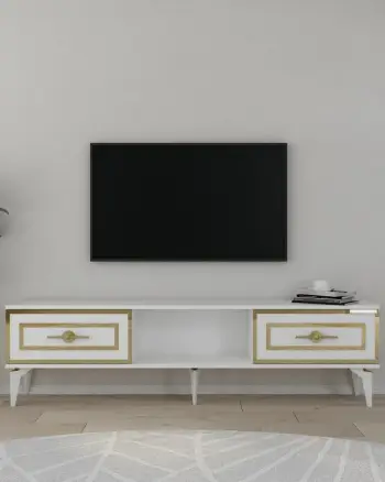 Komodë TV Skye Decor, e bardhë, e artë
