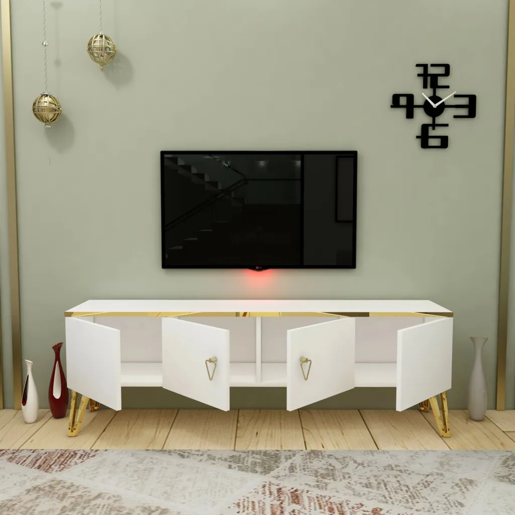 Konsolë TV Skye Decor, e bardhë, e artë, Caprice - 4