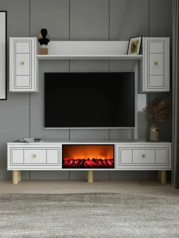 Komodë TV Skye Decor, Dario Bohem me oxhak dekorativ, e bardhë