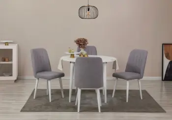 Tavolinë me karrige, zgjatshme, 5 copë, Skye Decor Vina 0701, e bardhë, gri