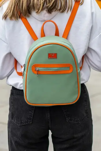 Çantë shpine Zoozie Bags Oslo, ngjyrë mint dhe portokalli