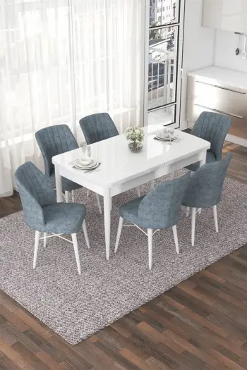 Tavolinë me karrige zgjatëse, 7 copë, Skye Decor, e bardhë, gri