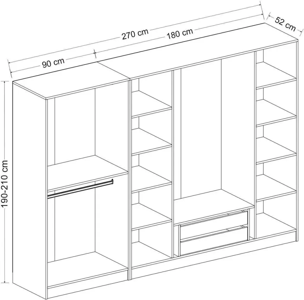 Dollap garderobe, ngjyrë dore, Skye Decor, 270x190x52cm - 8