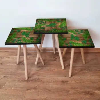 Set tavolinash të vendosshme (3 copë), Skye Decor, 3Shp14, ngjyrë e gjelbër-kafe