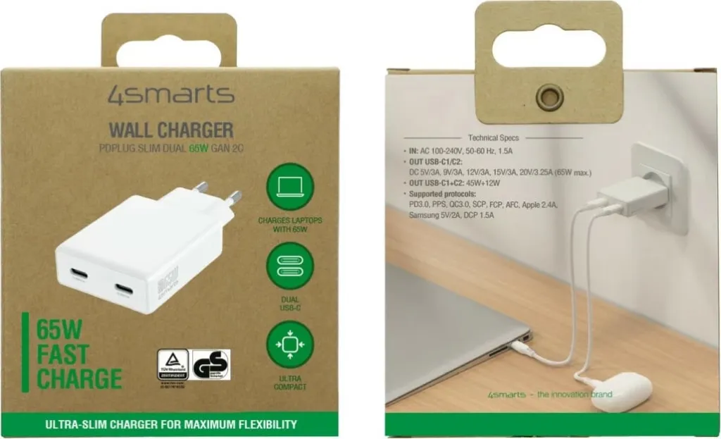 Karikues USB 4smarts 546065, 65W, 2x USB-C, GaN, i bardhë - 2