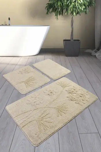 Set tapetash për banjo, 3 copë, akrilik, ngjyrë bezhë, Mijölnir Orkide