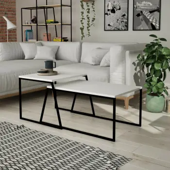 Set tavolinash kafeje Skye Decor, e bardhë/zezë, Pal Orta Sehpa