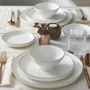 Set enësh për drekë (16 copë), Hermia Concept, krem dhe ari rozë, GBSBLB16YS30CP