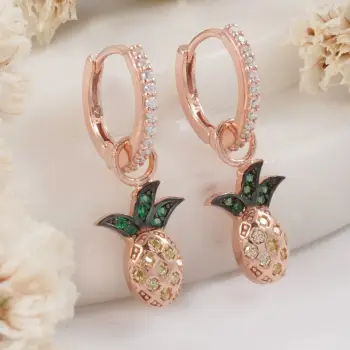 Vathë argjendi ngjyrë rozë gold, model ananas, Jumeon, 10142ANNS