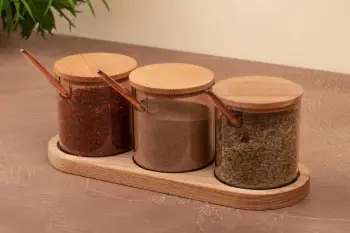 Set kavanozash për erëza me raft kuzhine, ngjyrë druri, Hermia Concept, 616