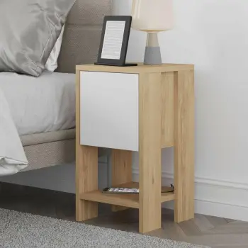 Komodinë anës shtratit Skye Decor, Ema, ngjyrë lis safir dhe e bardhë