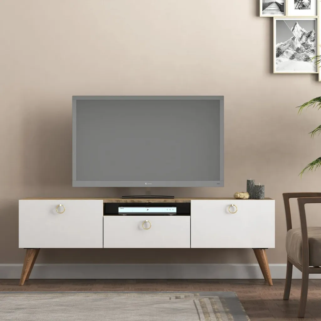 Komodë TV Skye Decor, ngjyrë lis dhe e bardhë, Ece - 1