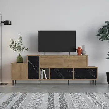 Komodë TV Skye Decor, Hermes - Hitit, Bendir, ngjyrë lis dhe e zezë