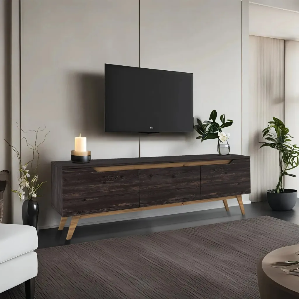 Komodë TV Skye Decor, D1 - 1009, ngjyrë e zezë dhe arre - 1