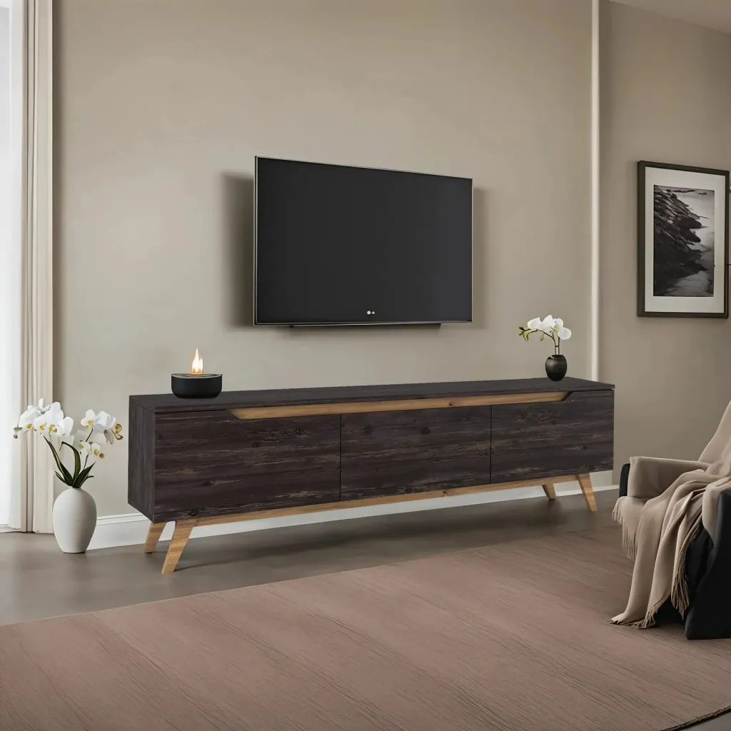 Komodë TV Skye Decor, D1 - 1009, ngjyrë e zezë dhe arre - 4