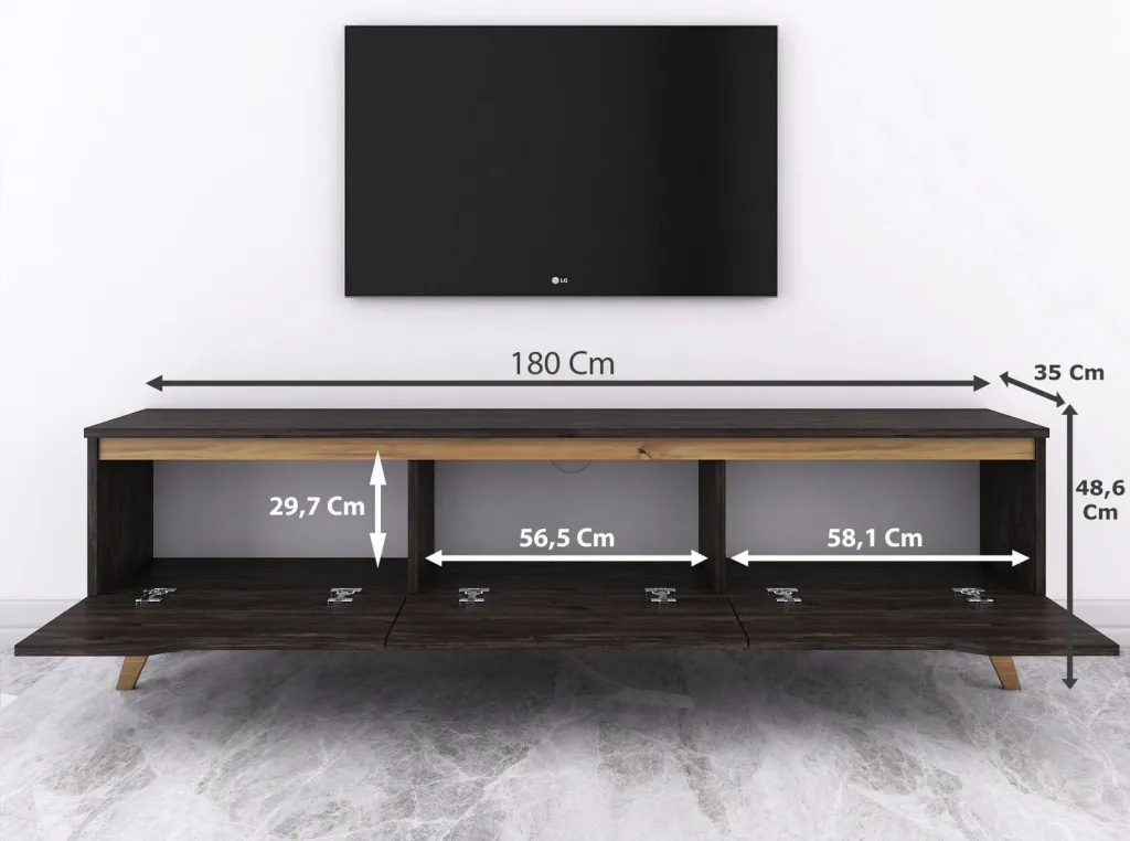 Komodë TV Skye Decor, D1 - 1009, ngjyrë e zezë dhe arre - 7
