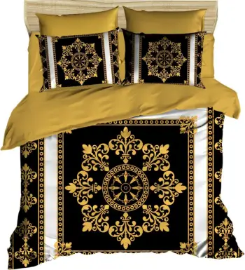 Set mbulesë për jorgan king size, dizajn 3D, ngjyrë e zezë, ari, e bardhë, L'essentiel, 3D7